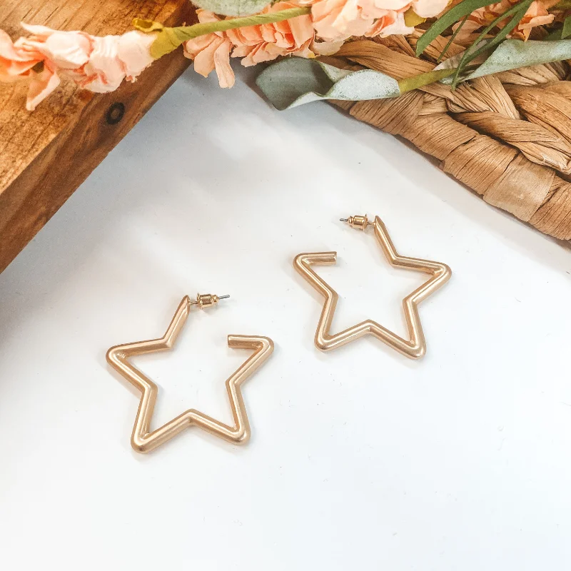 Crystal Hoop Drop Earrings-Small Star Hoop Earrings in Matte Gold