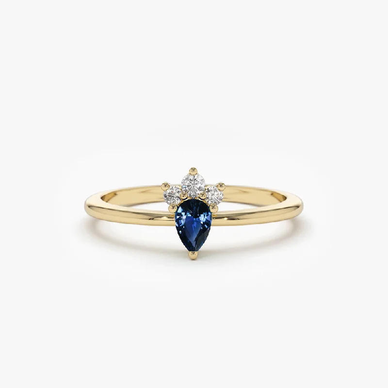 Simple Custom Wedding Band Sets-14k Mini Sapphire and Diamond Ring