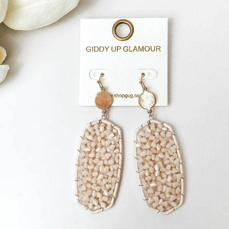 Personalized Gemstone Earrings for Women-Ivory Crystal Drop Earrings with Gold Tone Accents