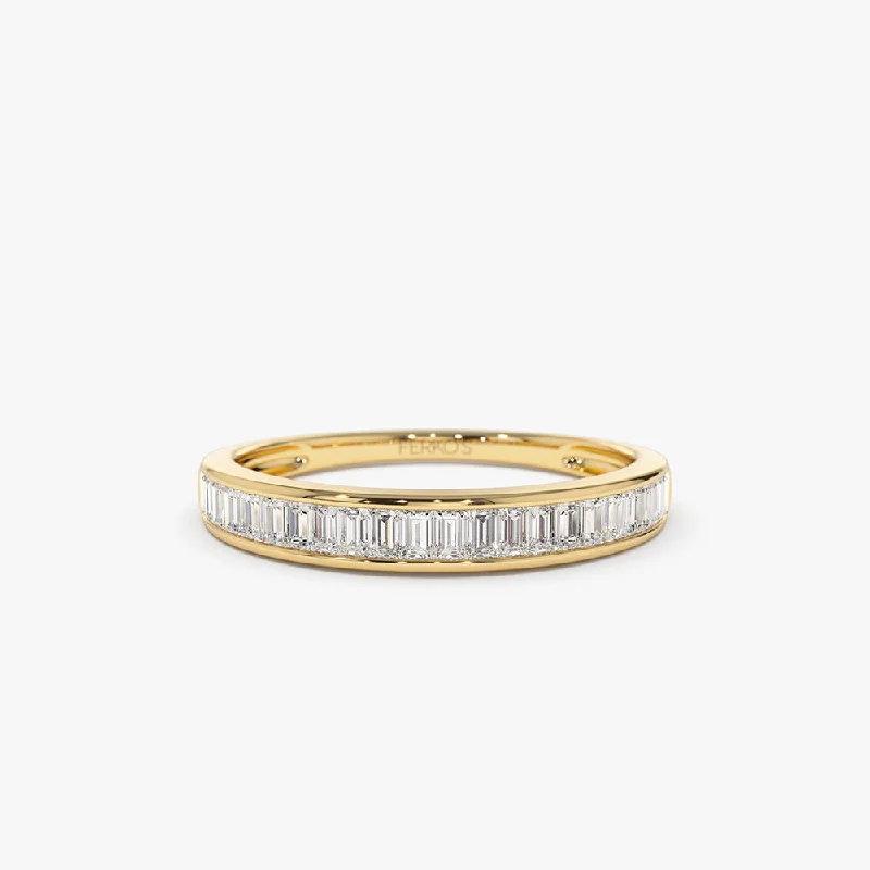 Personalized Birthstone Wedding Bands-14k 3MM Baguette Diamond Channel Setting Ring