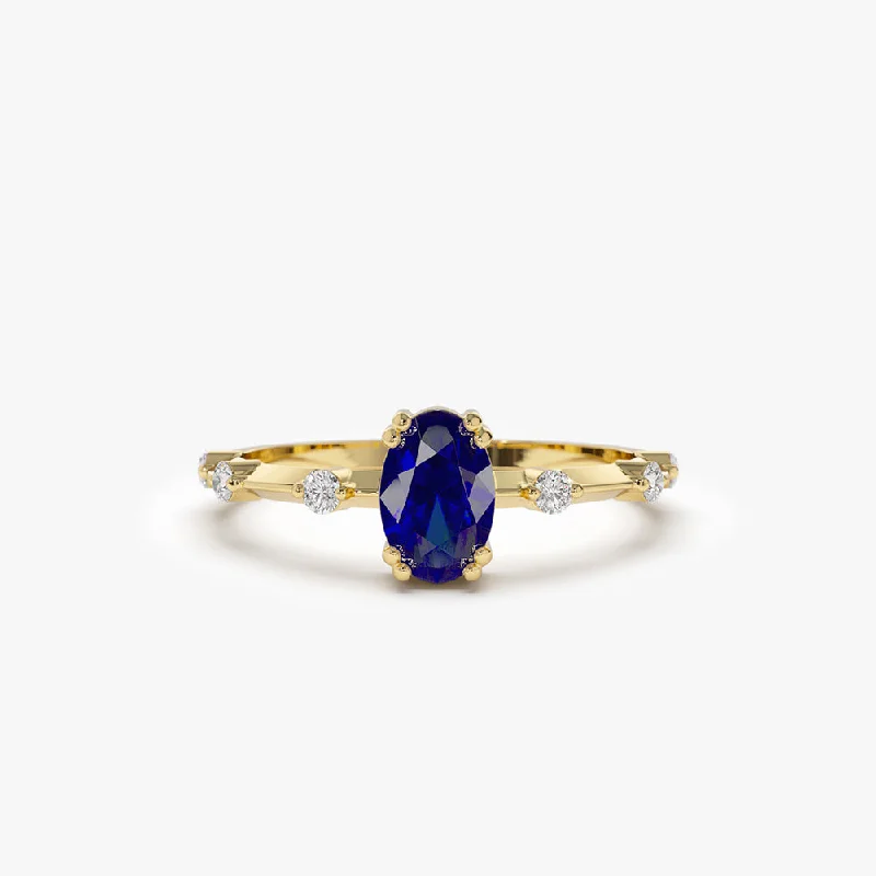 Affordable Engagement Ring Designs-14k Gold Dainty Diamond Genuine Sapphire Ring