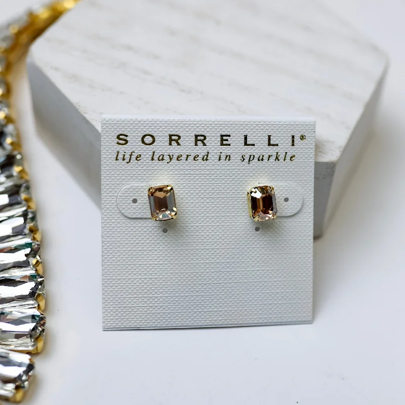 Simple Crystal Earrings for Women-Sorrelli | Mini Emerald Cut Stud Earrings in Raw Sugar