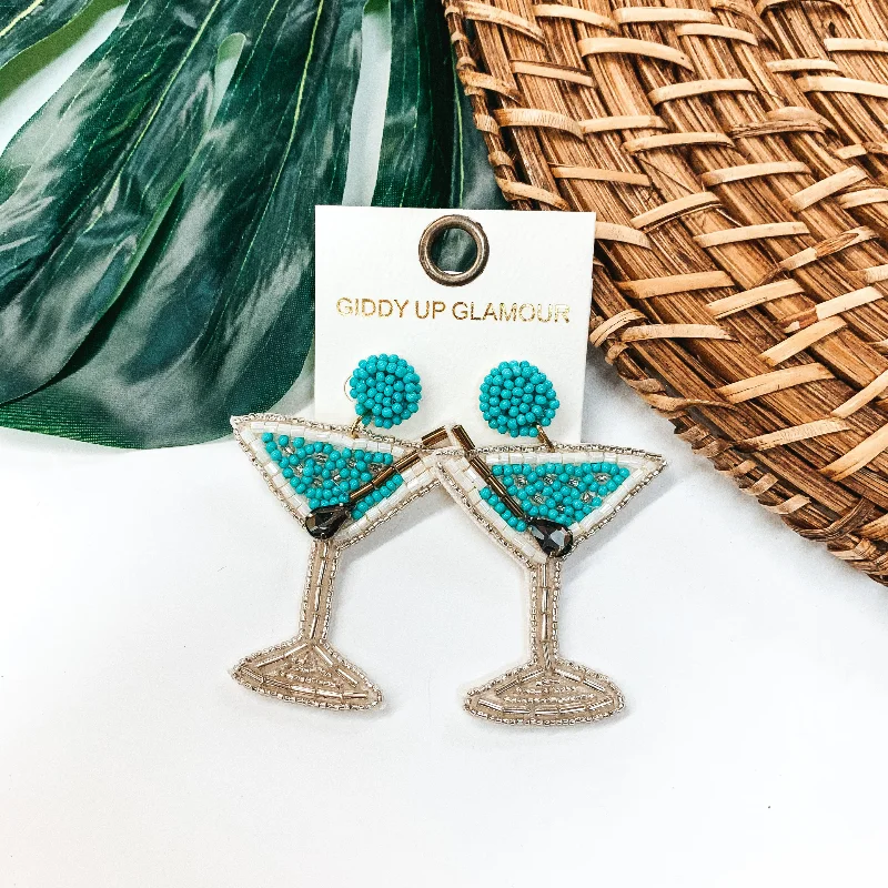 Designer Gemstone Earrings for Women-Skyline Date Beaded Martini Earrings in Turquoise