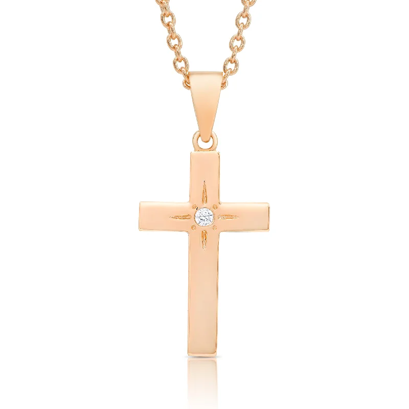 Unique Pendant Necklaces-Cross Necklace with CZ - Rose