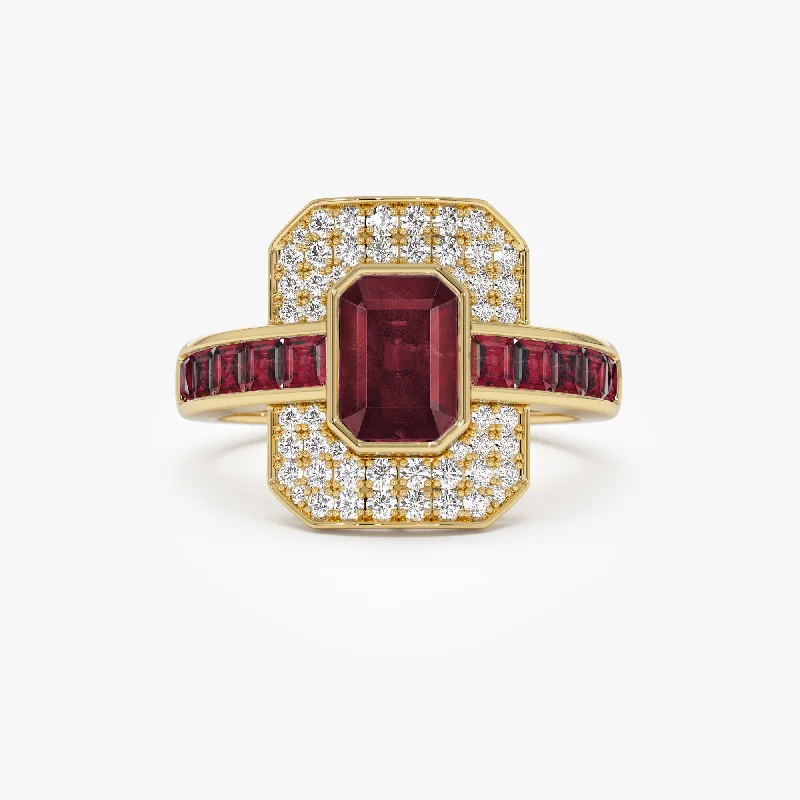 Custom Platinum Promise Rings-14k Unique Ruby and Diamond Art Deco Ring