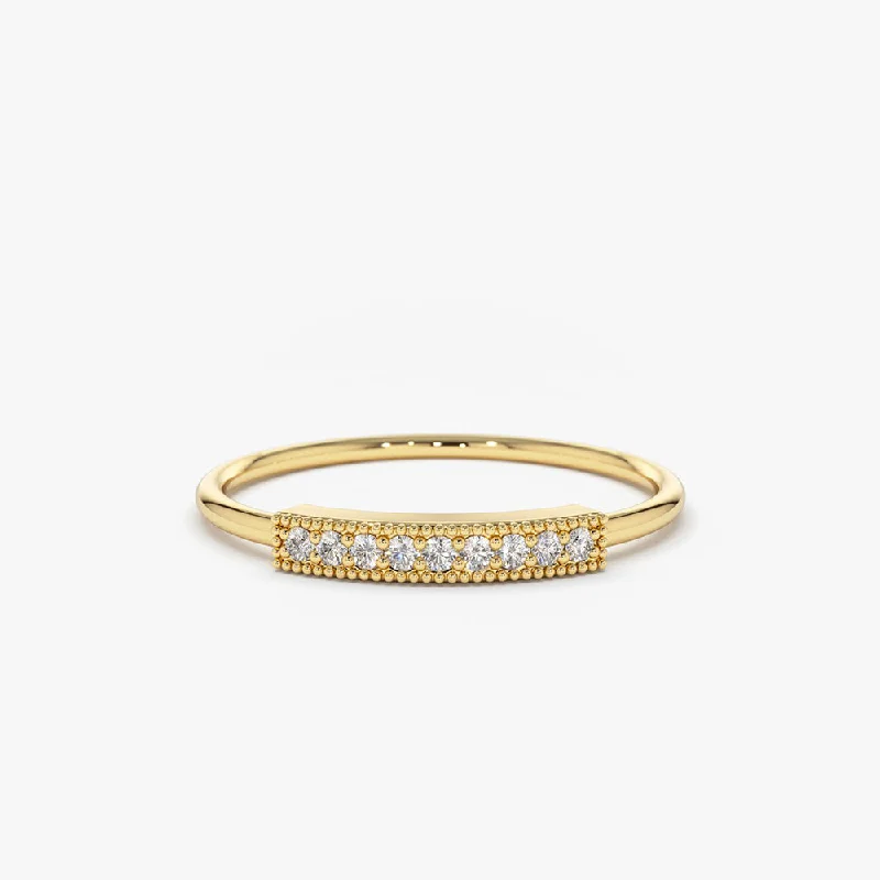 Custom Matching Engagement Rings-14K Gold Single Row Pave Diamond Ring