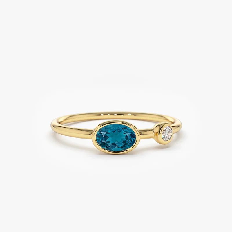 Affordable Promise Wedding Rings-14k Gold Oval London Blue Topaz  and Diamond Ring