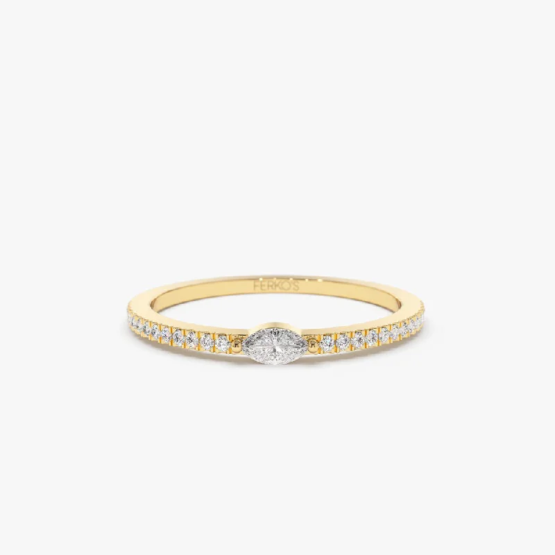 High-End Custom Engagement Rings-14k Stackable Marquise Pave Diamond Ring