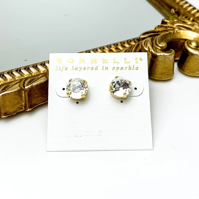 Simple Hoop Earrings for Women-Sorrelli | Round Stud Earrings in Bright Gold Tone and Crystal