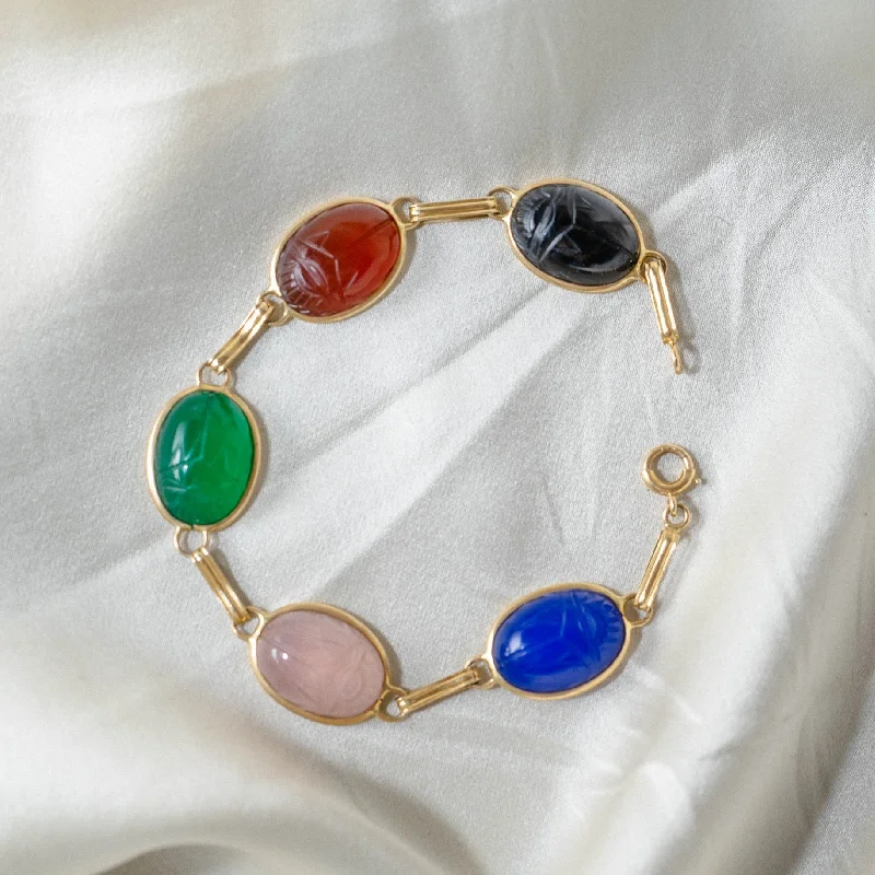 Custom Adjustable Beaded Bracelets-Multi-Gemstone Scarab Bracelet in 14K