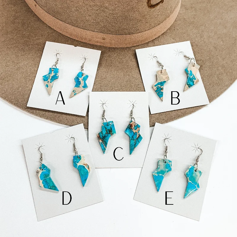 Simple Hoop Drop Earrings for Women-Navajo | Navajo Handmade Lightning Bolt Blue Indigo Turquoise Slab Earrings on Sterling Silver Fishhook