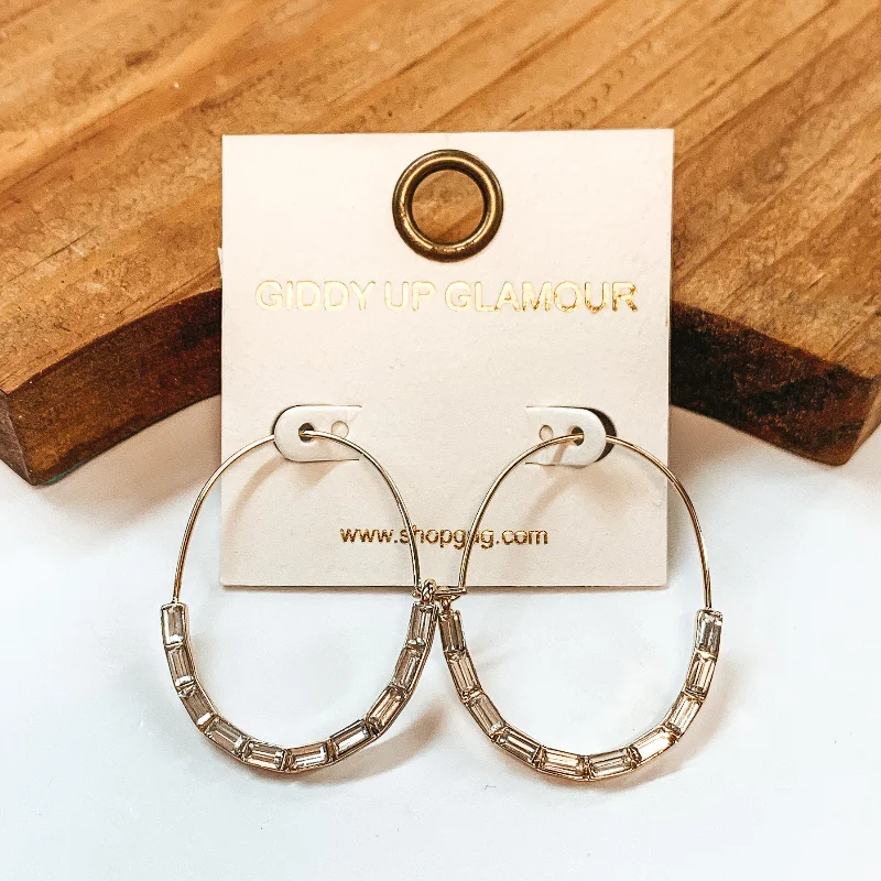 Large Hoop Drop Earrings-Treasured Forever Gold Oval Hoop Earrings in Clear