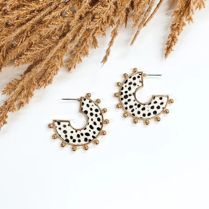 Geometric Crystal Earrings-Flat Hoops with a White Dotted Print