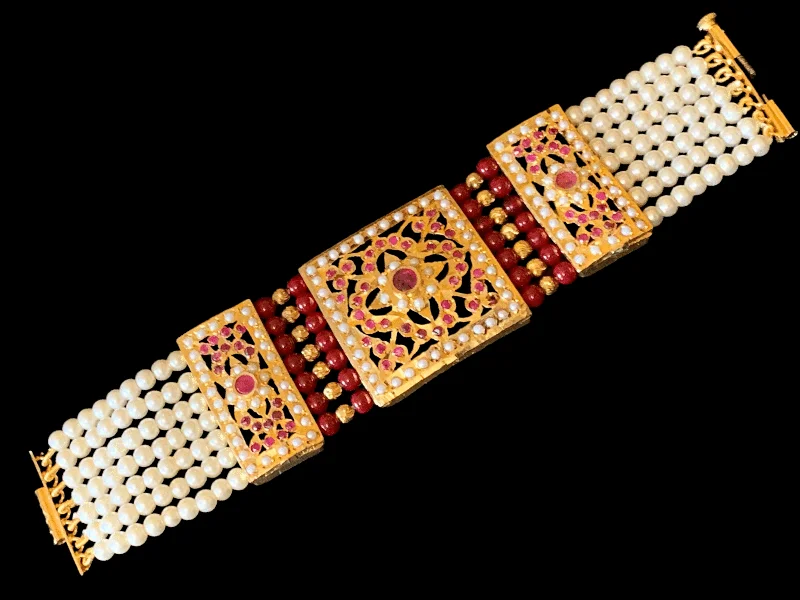 Handmade Bracelets for Special Occasions-B63 Saira jadau bracelet in ruby   ( SHIPS IN 4 WEEKS )