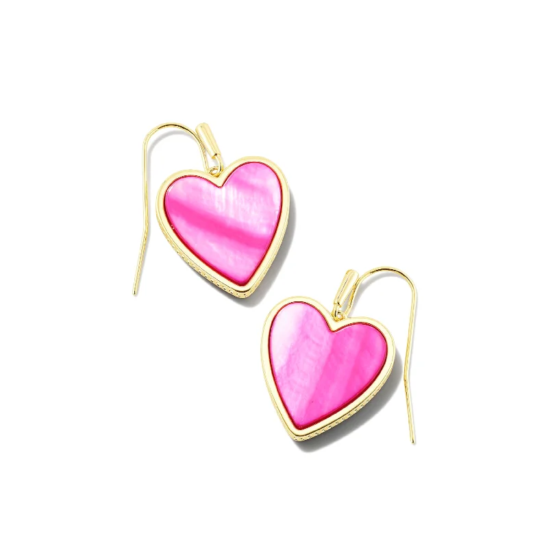 Unique Crystal Earrings-Kendra Scott | Heart Gold Drop Earrings in Hot Pink Mother of Pearl