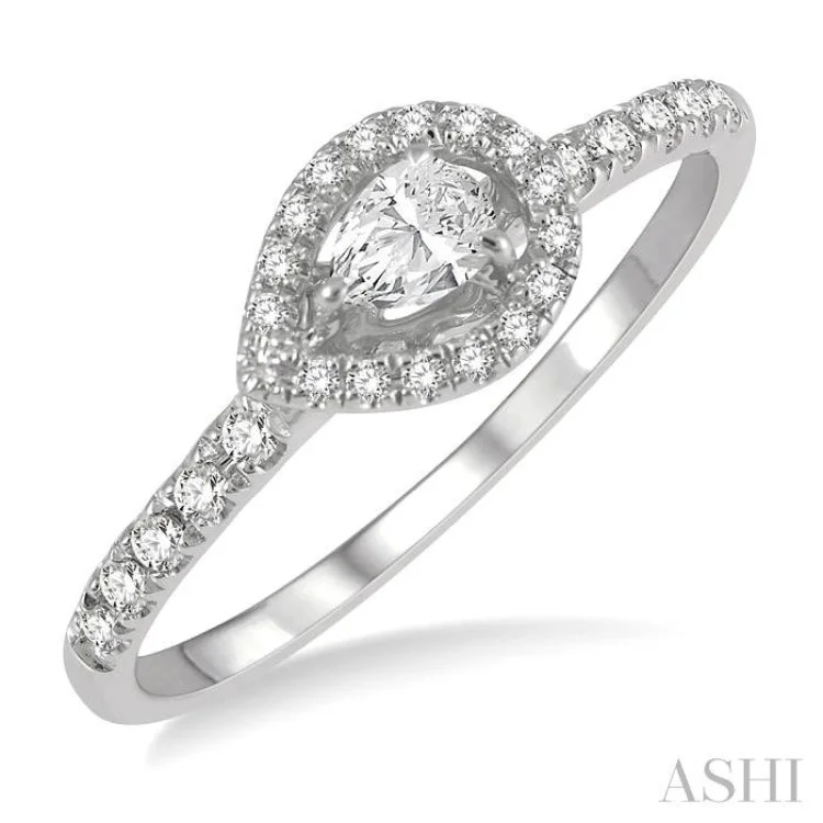 Affordable Engagement Ring Designs-1/4 Ctw Round and Pear Cut Diamond Petite Fashion Ring in 10K White Gold