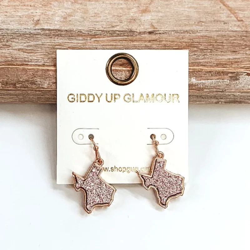 Geometric Drop Earrings for Women-Druzy Texas Shaped Dangle Earrings in Rose Gold