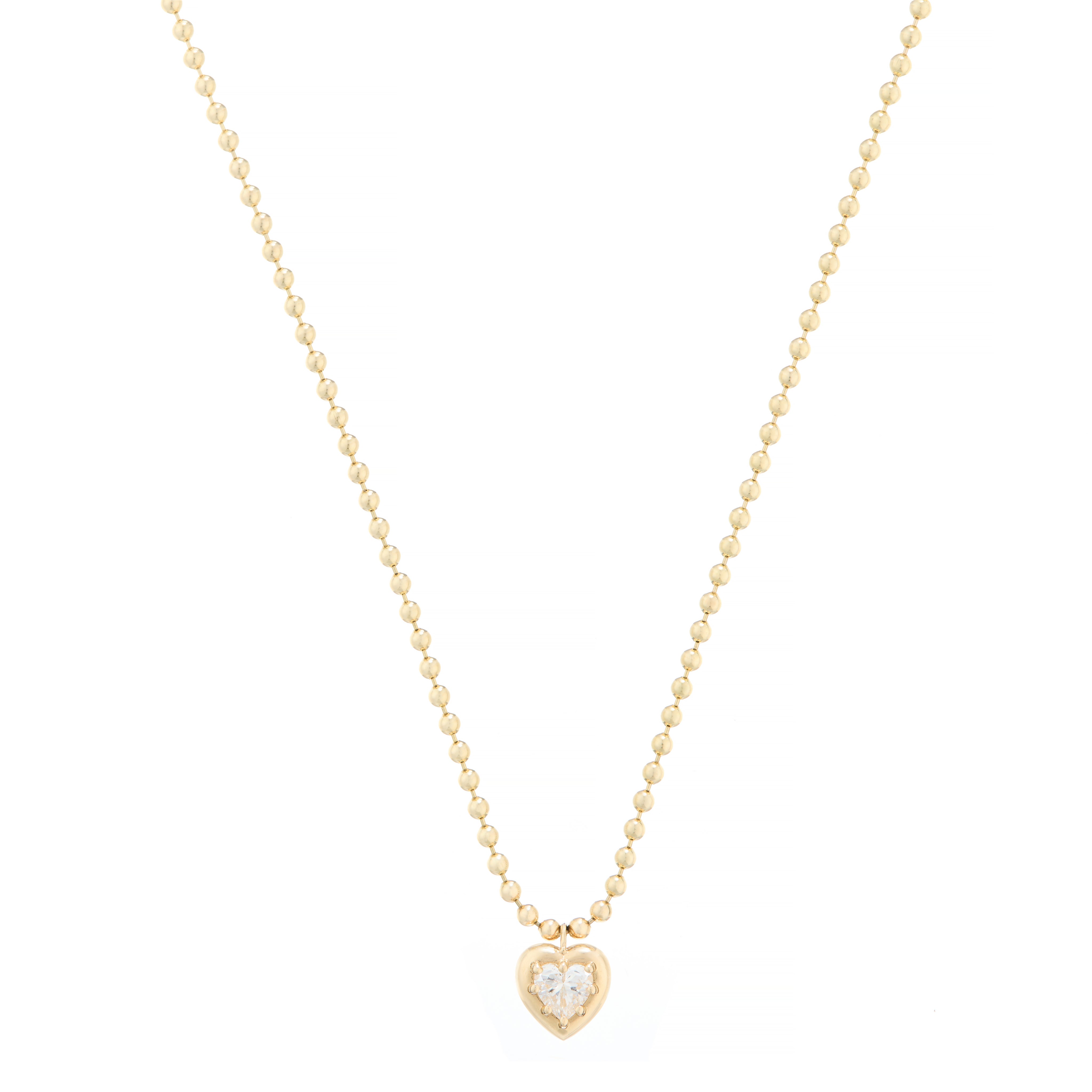 Men's Necklaces-Bezel Set Heart Diamond Ball Chain Necklace