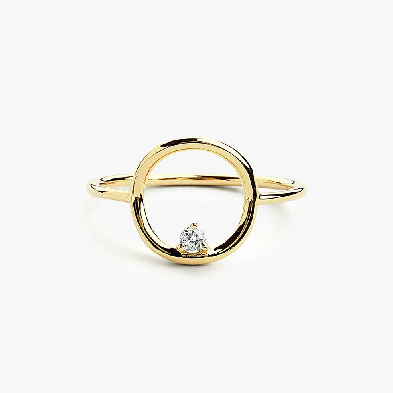 Matching Promise Rings Sets-14K Gold Circle Diamond Ring