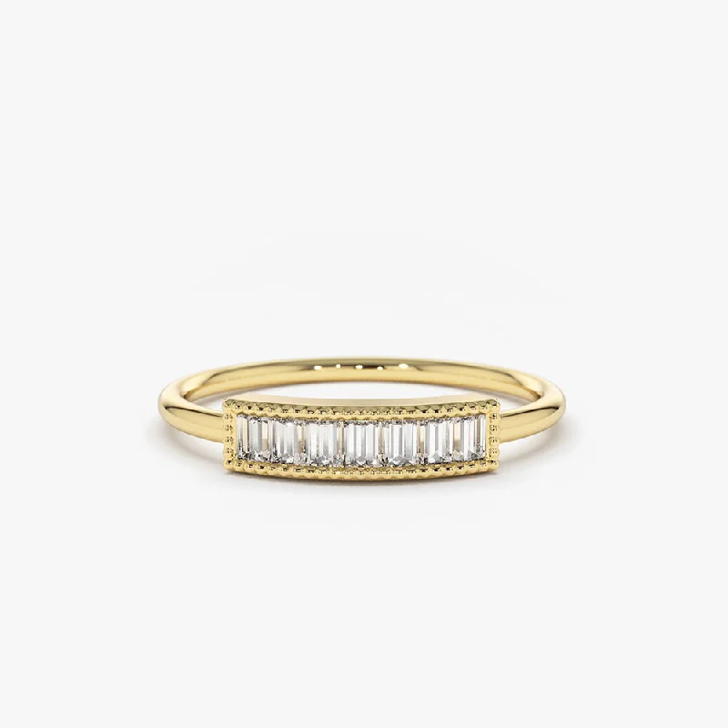 Custom Designer Promise Rings-14k Channel Set Baguette Diamond Ring