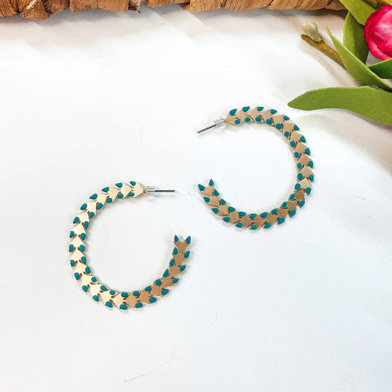 Silver Crystal Earrings-Spiked Hoop Earrings in Turquoise and Gold