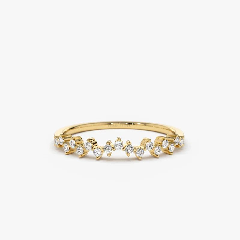 Designer Wedding Rings with Gemstones-14K Gold Zig Zag Diamond Wedding Band