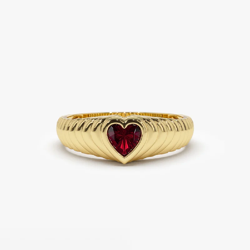 Fashionable Engagement Ring Designs-14k Heart Shape Garnet Beveled Ring