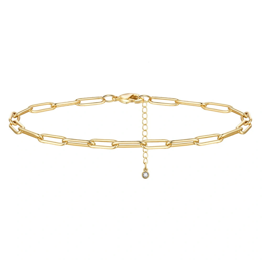 Simple Gold Bracelets for Daily Wear-Dainty 14k Gold Adjustable Ankle Bracelets- Paperclip