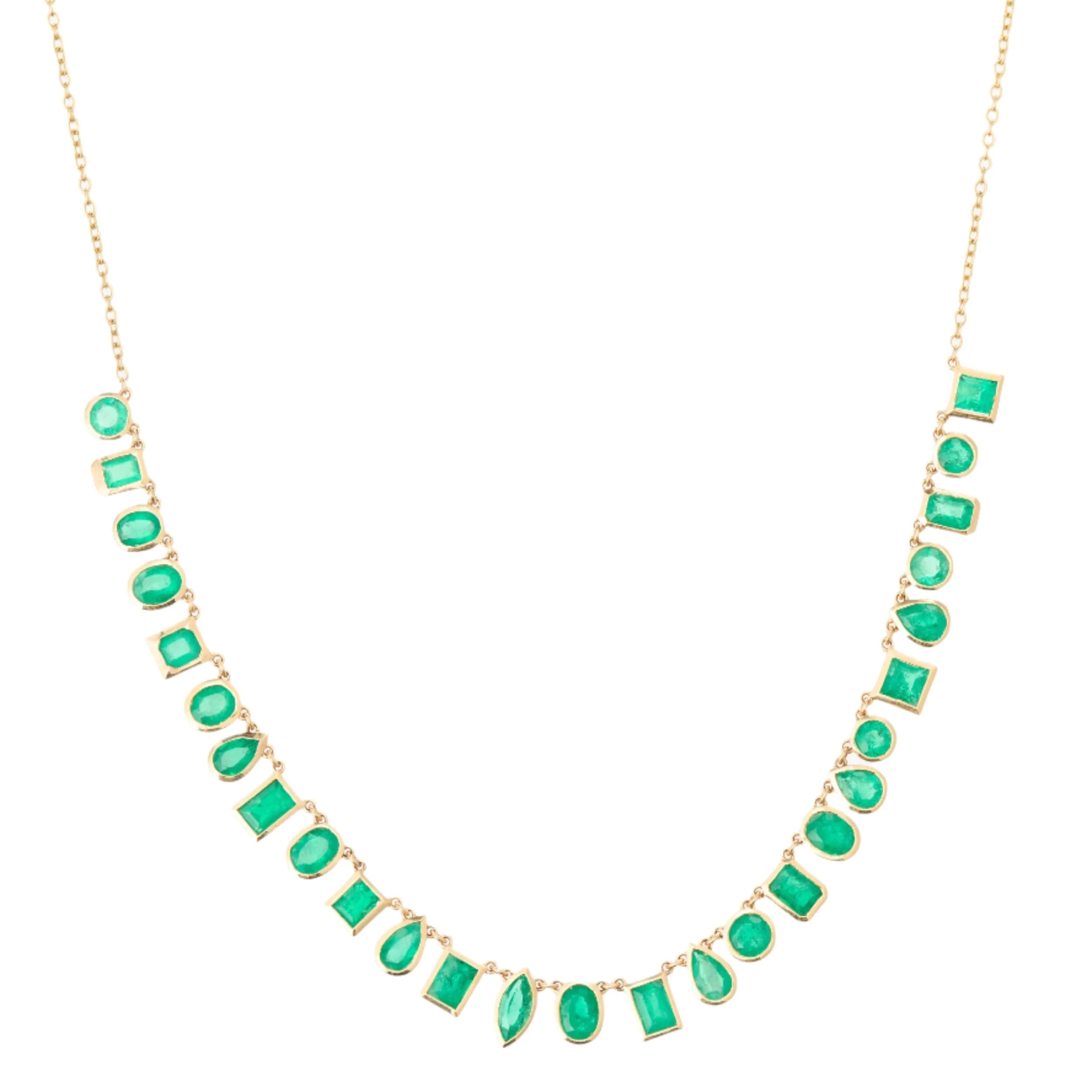 Beaded Necklaces-Bezel Set Multi Shape Emerald Necklace