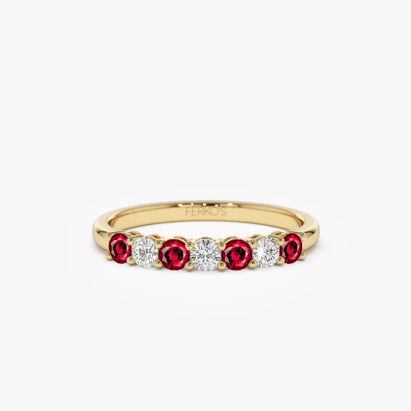 Men’s Designer Engagement Rings-14k 7 Stone Basket Setting Diamond and Ruby Wedding Ring