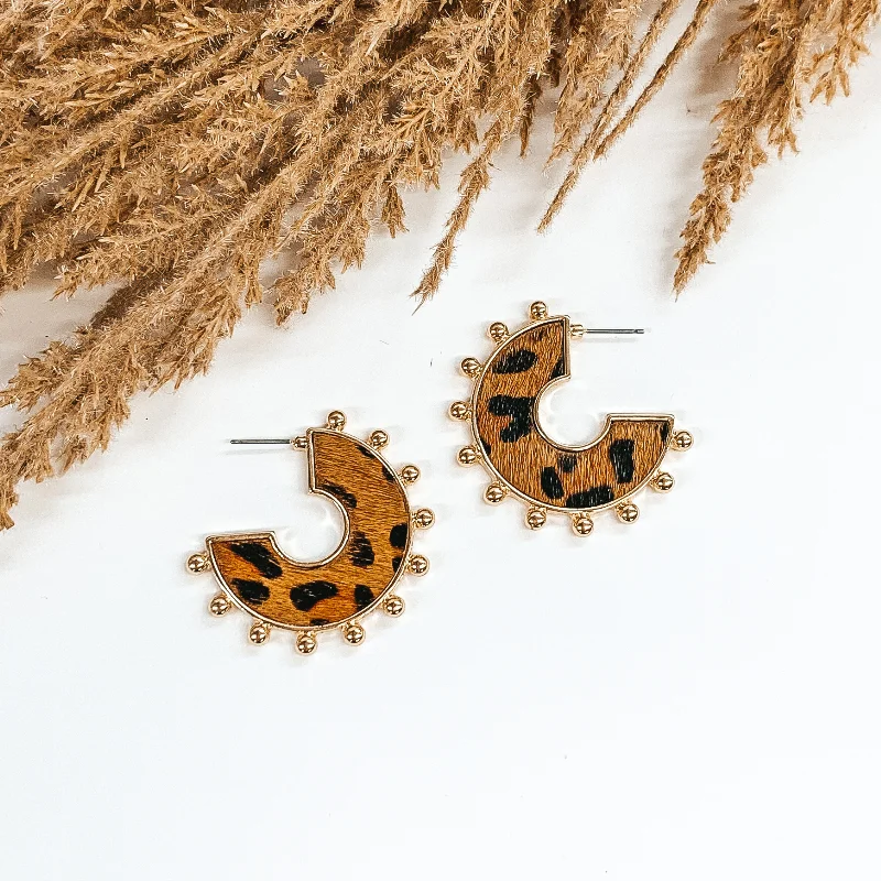 Designer Hoop Drop Earrings for Women-Flat Hoops with a Brown Animal Print