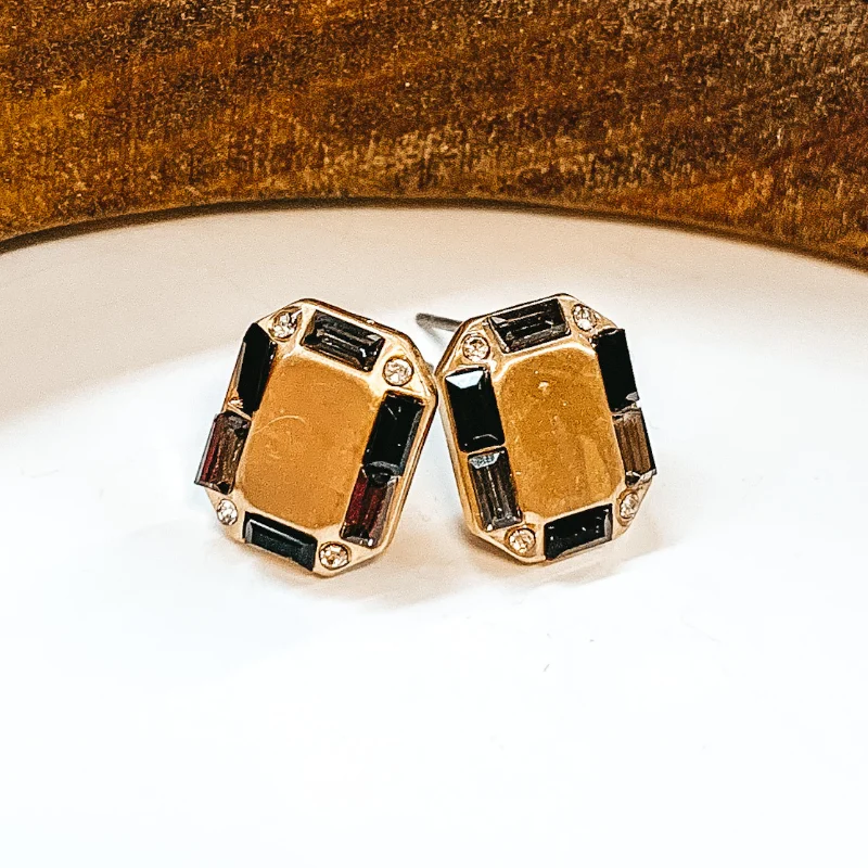 Simple Hoop Drop Earrings for Women-Made For Royalty Gold Rectangular Studded Earrings in Black