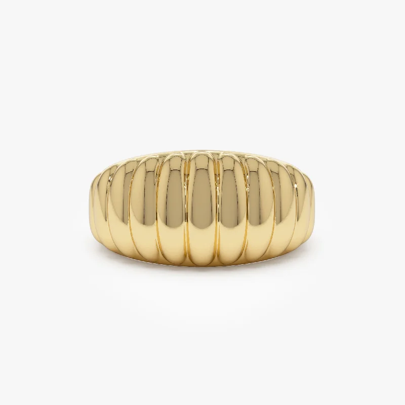 Custom Wedding Ring Bands for Women-14k Gold Chunky Ribbed Statement Ring