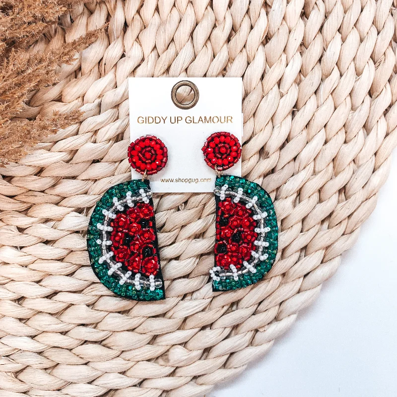 Custom Pearl Earrings-Beaded Watermelon Dandle Earrings with Post Back in Red and Green