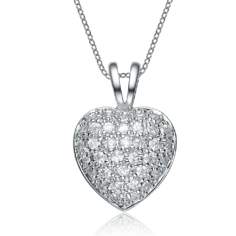 Energy Necklaces-Sterling Silver Rhodium plating clear White Cubic Zirconia Dangling Pendant Necklace