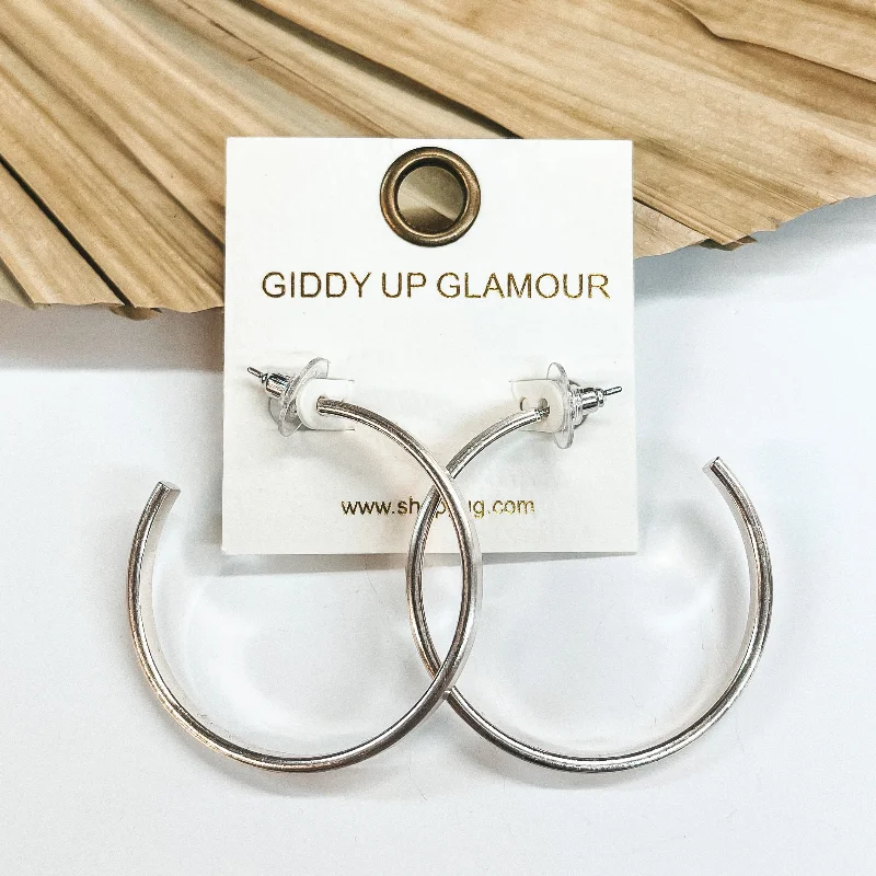 Simple Hoop Earrings for Women-Sandbar Party Matte Silver Hoops