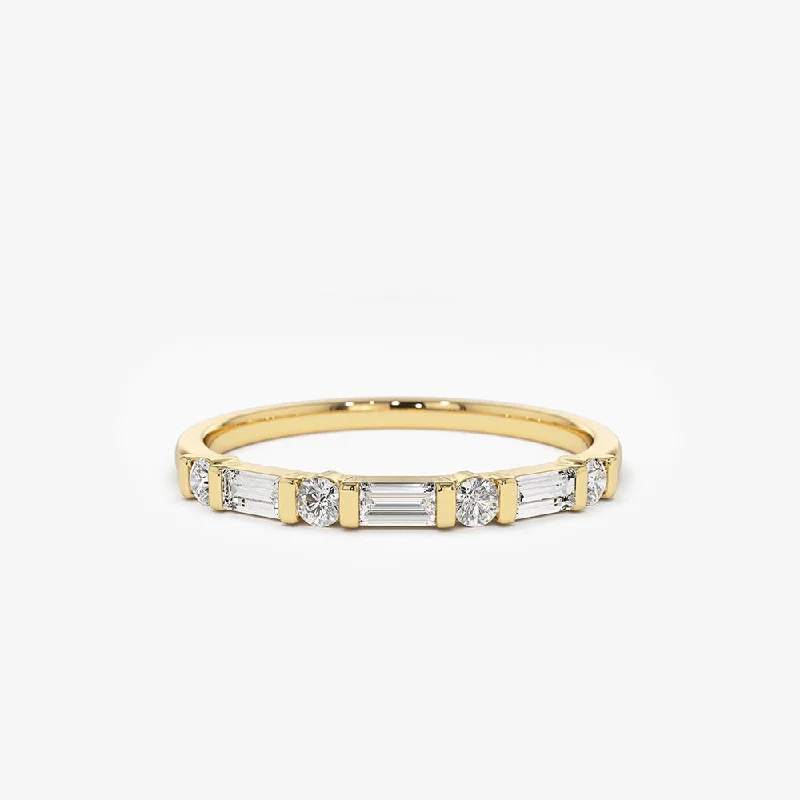 Personalized Engagement Ring Styles-14K Alternating Baguette and Round Diamond Wedding Ring