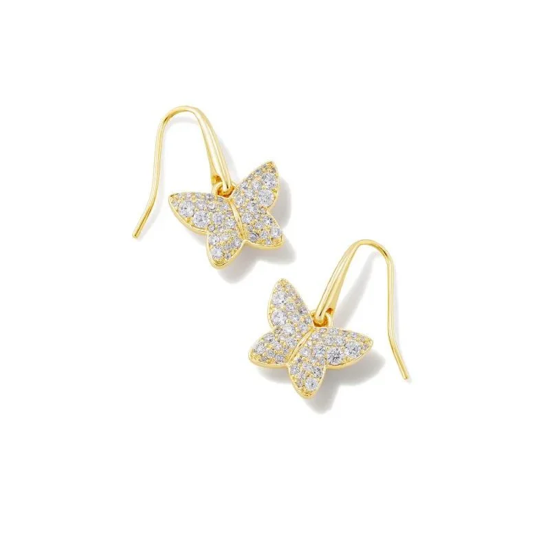 Geometric Drop Earrings for Women-Kendra Scott | Lillia Crystal Butterfly Gold Drop Earrings in White Crystal