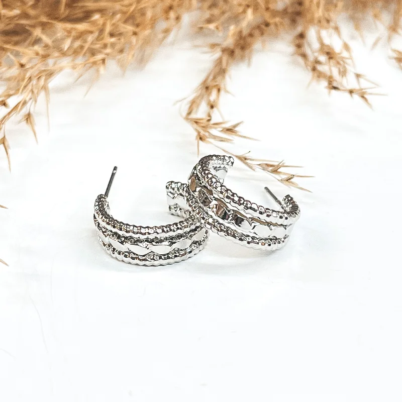 Large Hoop Earrings for Women-Darling Daze Small Rope Textured Hoop Earrings in Silver Tone