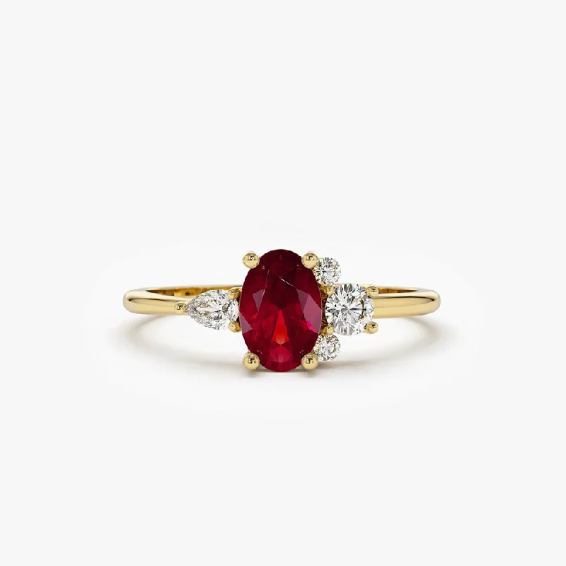 Handcrafted Gold Engagement Rings-14k Diamond and Oval Ruby Ring