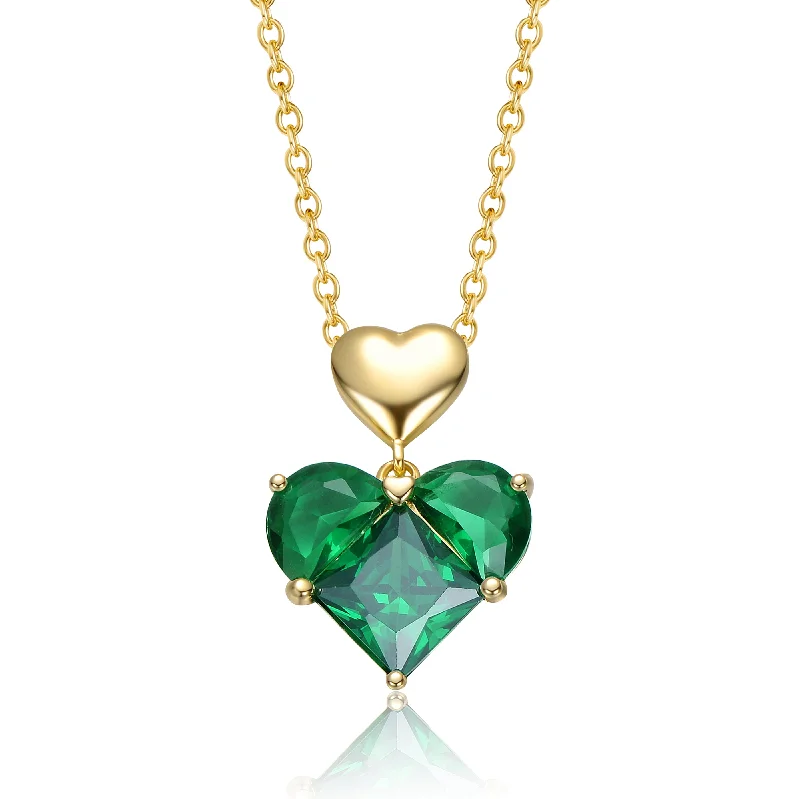 Custom Birthstone Necklaces-Aurore Green Double Heart Pendant Necklace