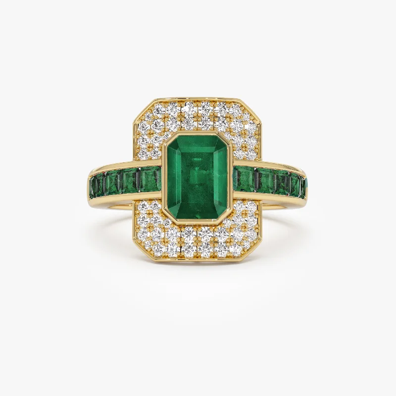 Women’s Vintage Promise Rings-14k Unique Emerald and Diamond Art Deco Ring