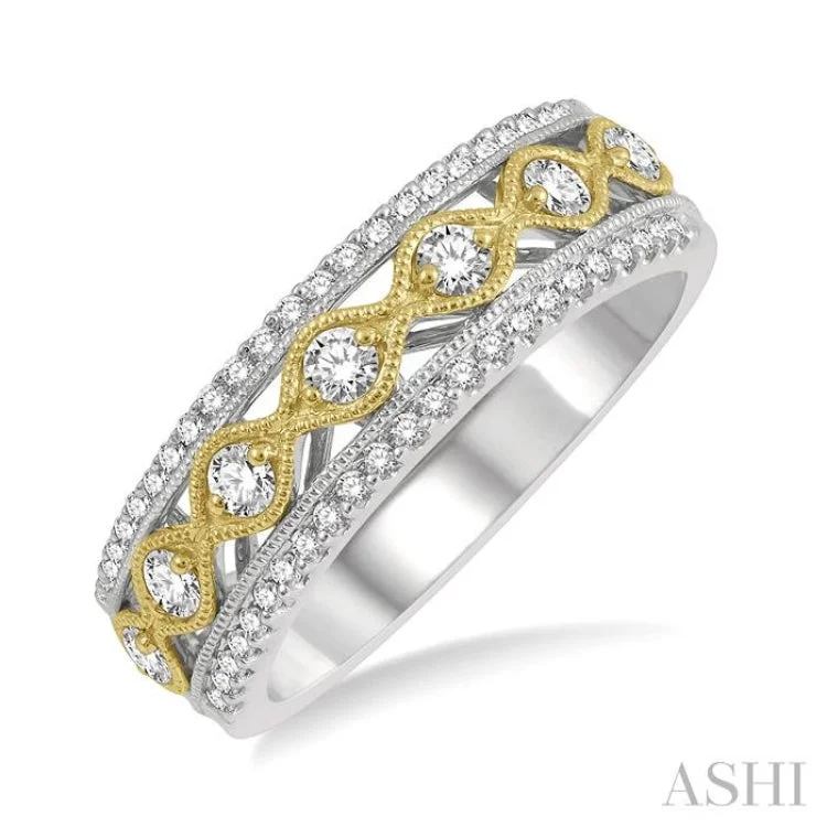 Handmade Promise Wedding Bands-3/8 ctw Lattice Two Tone Round Cut Diamond Fashion Ring in 14K White and Yellow Gold