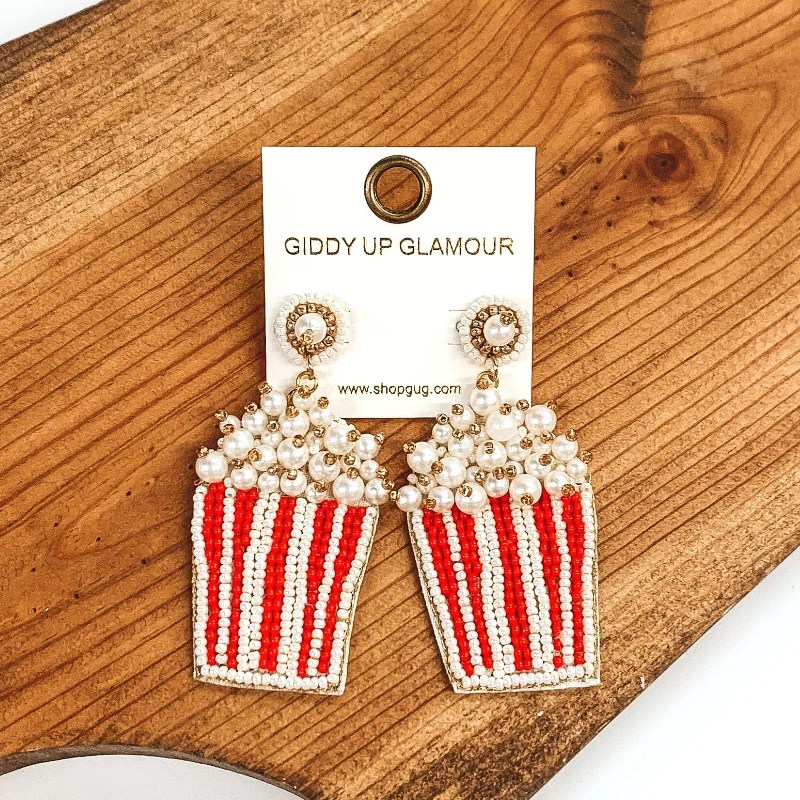 Designer Pearl Drop Earrings-Movie Night Seed Bead Popcorn Earrings