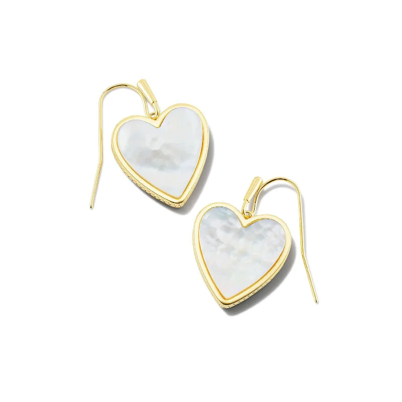 Minimalist Crystal Earrings-Kendra Scott | Heart Gold Drop Earrings in Ivory Mother-of-Pearl