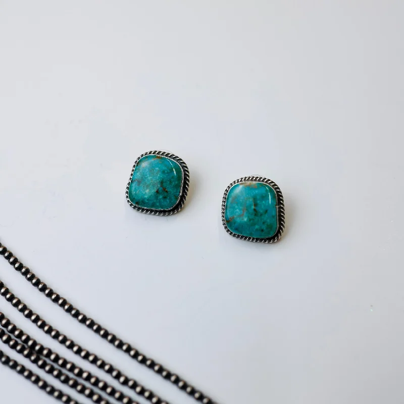 Modern Gemstone Earrings-Elouise Kee | Navajo Handmade Genuine Sterling Silver and Kingman Stud Earrings #5