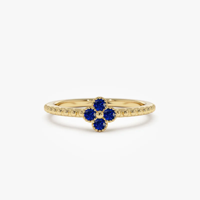 Handcrafted Gold Engagement Rings-14k Sapphire Clover Ring