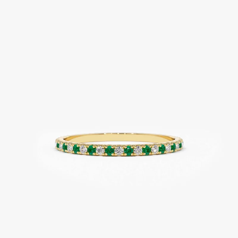 Custom Diamond Promise Rings-14K Emerald and Diamond Alternating Eternity Ring