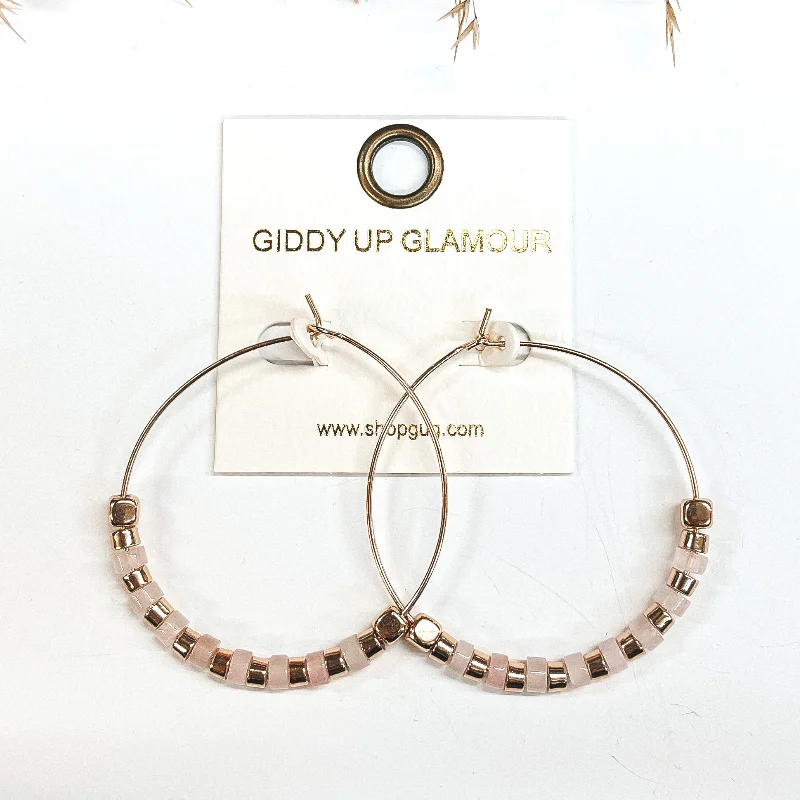 Luxury Gemstone Hoop Earrings-Summer Memories Beaded Gold Hoops in Pale Pink