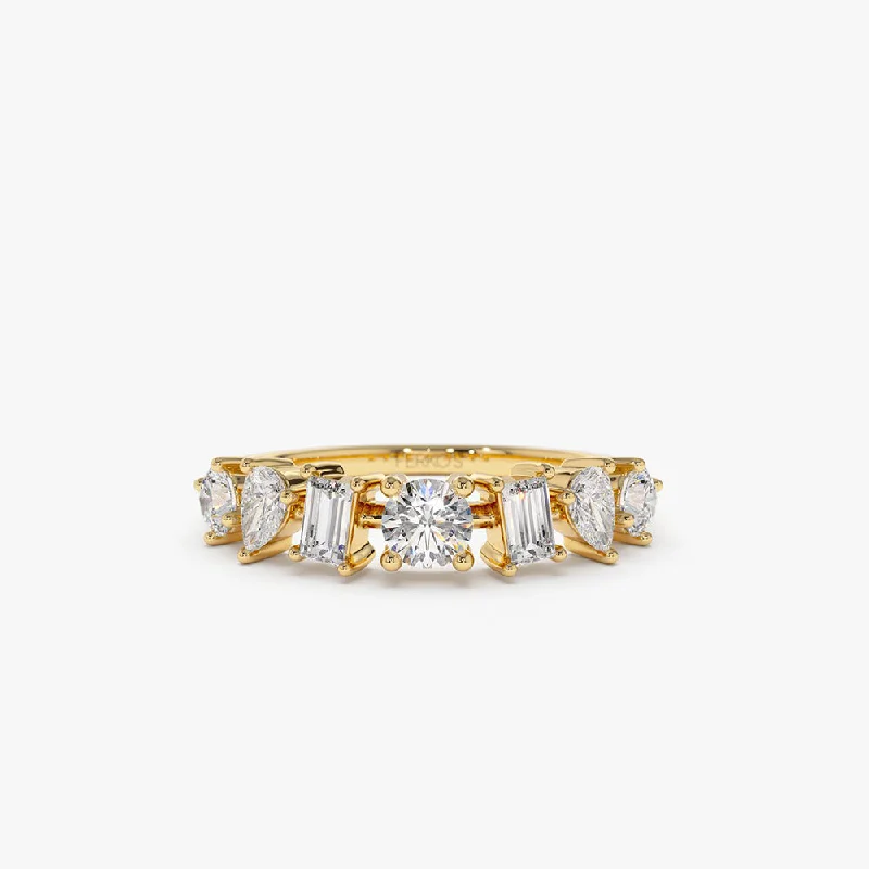 Matching Wedding Rings for Couples-14k Mixed Cut Diamond Anniversary Ring